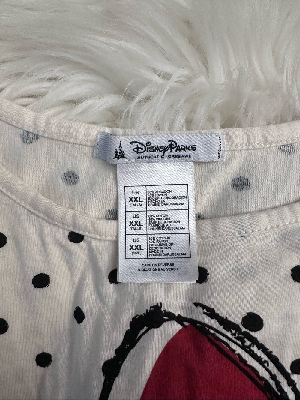 Disney Parks Cream Polka Dot Tee with Black Dots and Red Accent - Picture 2 of 2